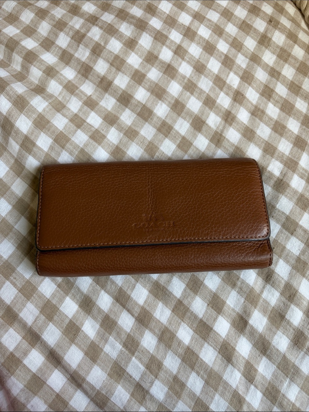Coach Brown Pebbled Leather Trifold Wallet